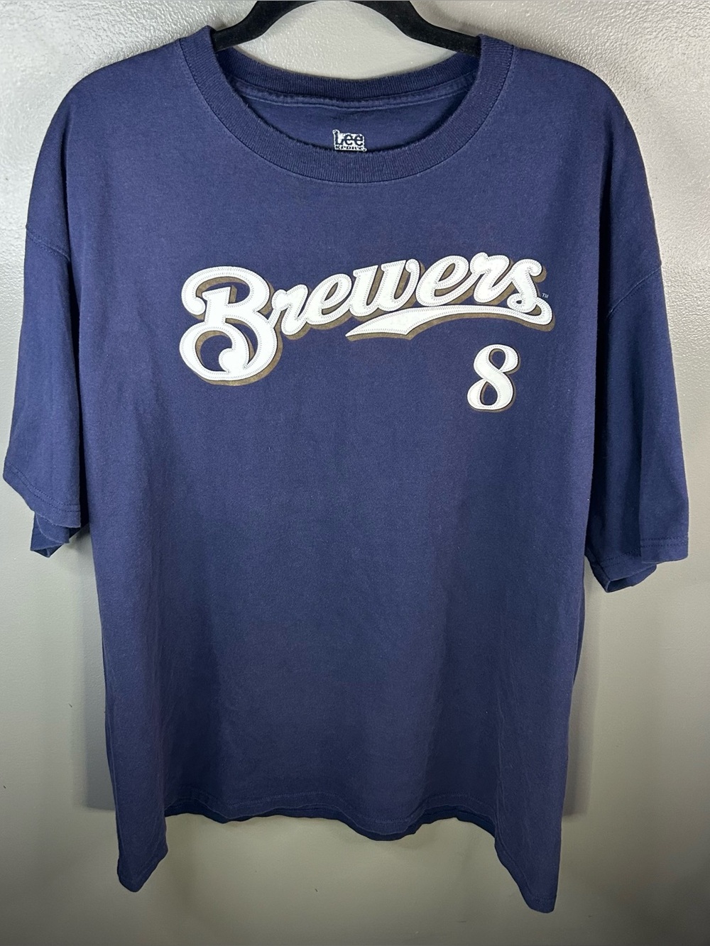 Vintage 2007 Milwaukee Brewers MLB Braun Lee Sport Navy Shirt Size XL